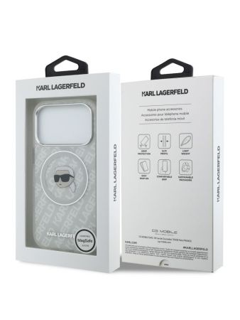 Lagerfeld для iPhone 17 Pro Max чехол IML Karl Head on logo Metal Cam Hard Grey (MagSafe)